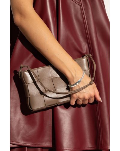 Bottega Veneta Cassette Mini Intreccio Leather Shoulder Bag - Brown