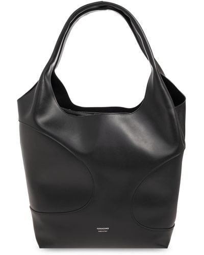 Ferragamo Shopper Bag With Logo, - Black