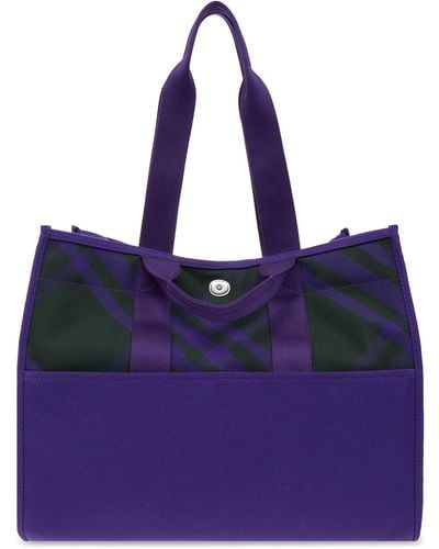 Burberry Check Organic-cotton Tote Bag - Purple