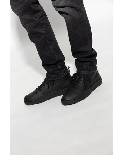 DIESEL Leather High-top Sneakers With D Logo - Black