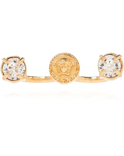 Versace Double Ring With Crystals, - White