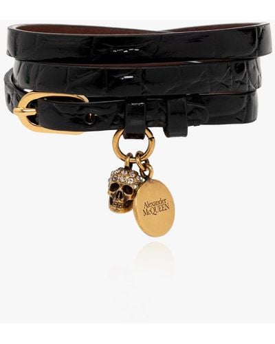 Alexander McQueen Leather Bracelet, - Black