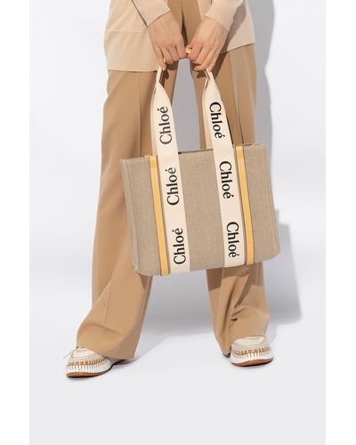 Chloé 'woody Medium' Shopper Bag, - Natural