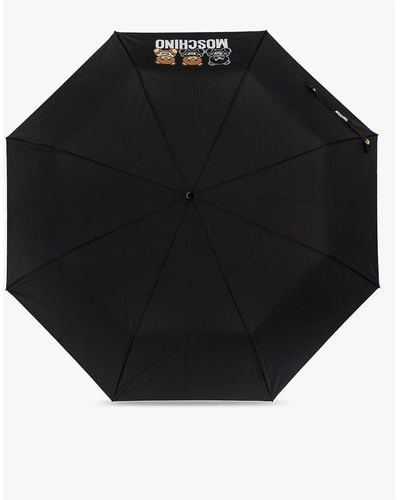 Moschino Folding Umbrella With Decorative Handle, - Black