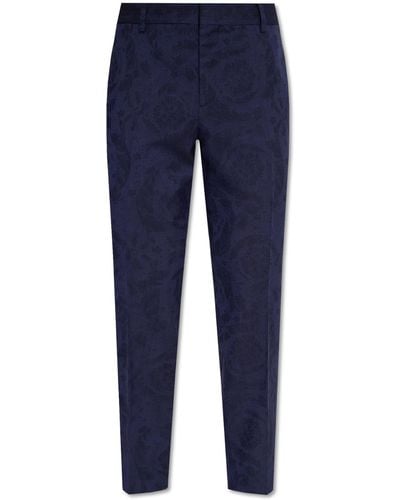 Versace Wool Pleat-Front Trousers - Blue