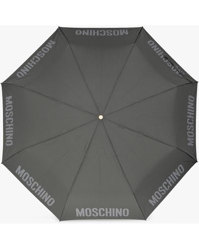 Moschino Folding Umbrella With Logo, - Gray