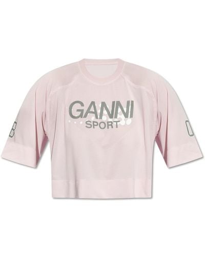 Ganni T-shirt With Logo, - Pink