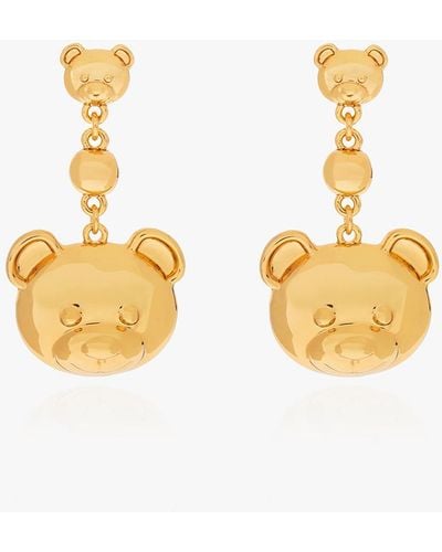 Moschino Teddy Bear Earrings, - Metallic