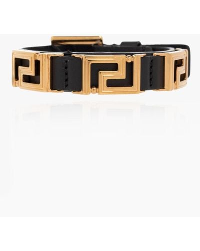 Versace Leather Bracelet, - Black