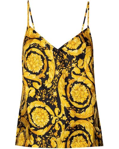 Versace Silk Top With Straps - Yellow
