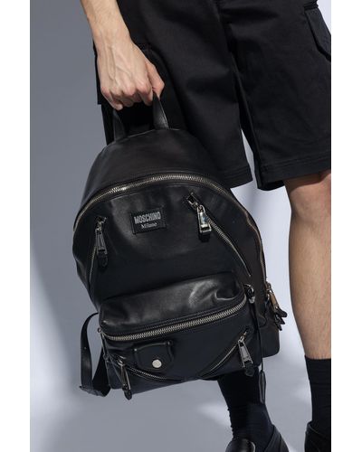 Moschino Leather Backpack, - Black