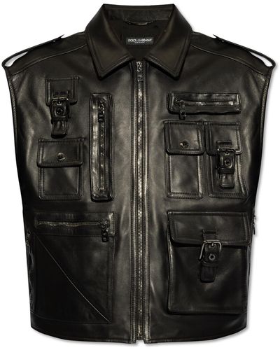 Dolce & Gabbana Leather Vest, - Black