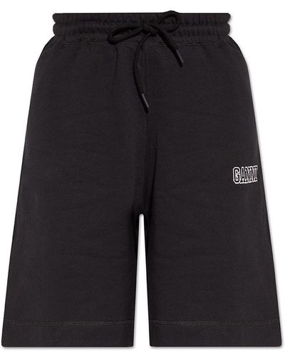 Ganni Shorts With Logo - Black