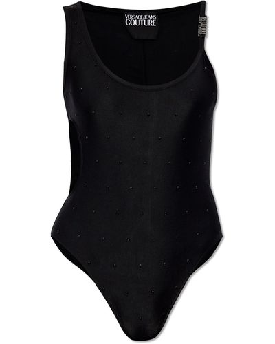 Versace Bodysuit With Sparkling Appliqués, - Black