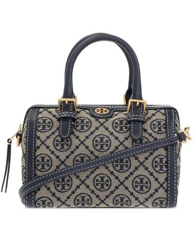 J2S T.O.R.Y B.U.R.C.H 82240 T Monogram Jacquard Double Zip Mini Bag in Navy  Woven Jacquard with Leather Trim - Women's Bag with Strap