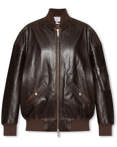 Halfboy Leather Bomber Jacket With Logo - Black