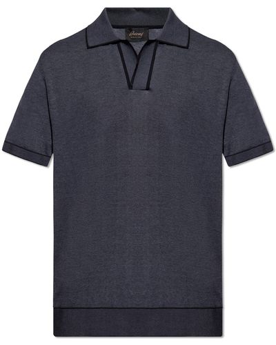 Brioni Cotton Polo Shirt, - Blue