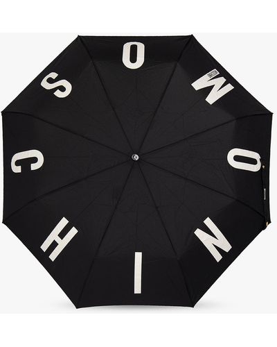 Moschino Folding Umbrella With Logo, - Black