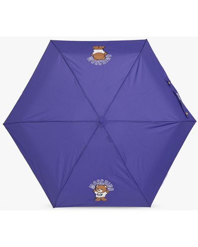 Moschino Folding Umbrella With Logo, - Purple