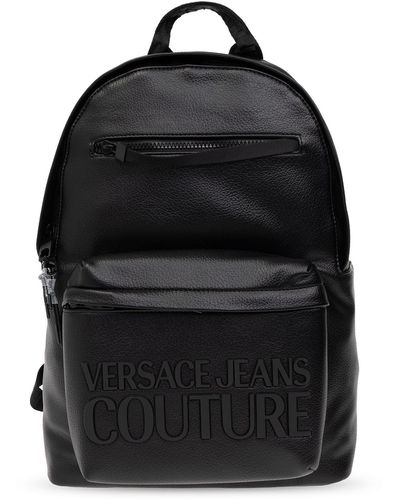 Versace Jeans Couture Quilted Leather Logo Backpack With Foulard in Pink
