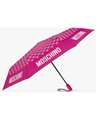 Moschino Folding Umbrella With Logo, - Pink
