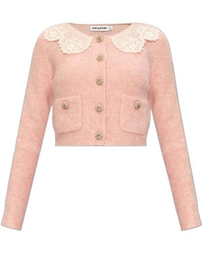 Self-Portrait Cardigan With Lace Collar - Pink