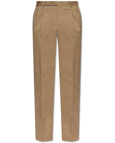 Brioni Wool Trousers With Crease - Natural