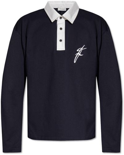 Ferragamo Polo Shirt With Long Sleeves, - Blue