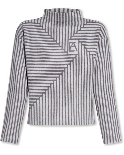 Emporio Armani Striped Turtleneck Jumper - Grey