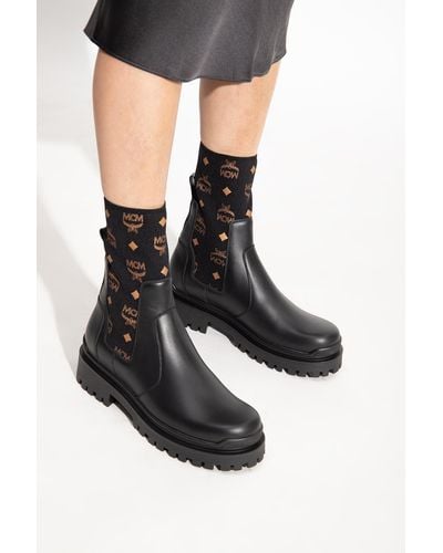 MCM Ankle Boots With Monogram - Black
