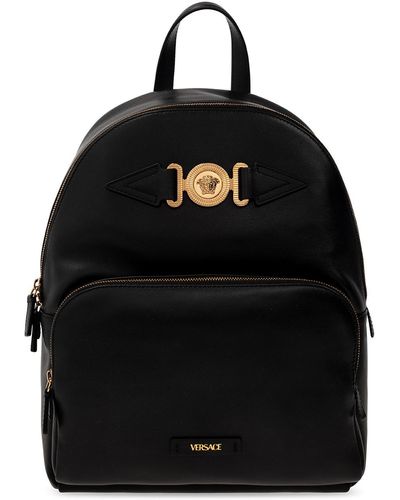 Versace Leather Backpack With Logo - Black