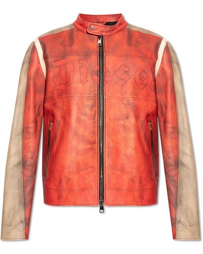 DIESEL Leather Jacket `l-ruscha`, - Orange