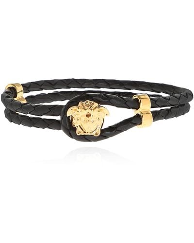 Versace Leather Bracelet, - Black