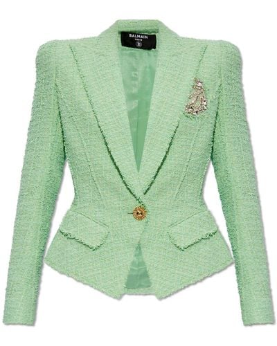 Balmain Tweed Blazer, - Green