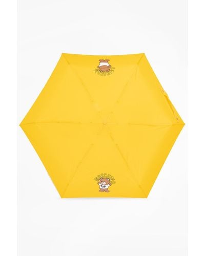Moschino Folding Umbrella With Logo, - Yellow