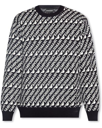 EA7 And White Monogram Crewneck Sweater - Black