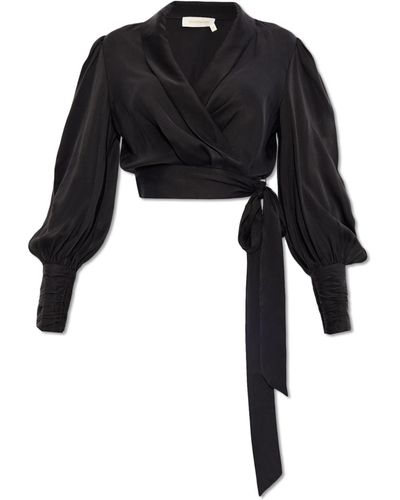 Zimmermann Plunge-neck Cropped Silk Top - Black