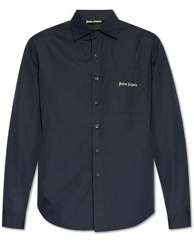 Palm Angels Shirt With Logo, - Blue