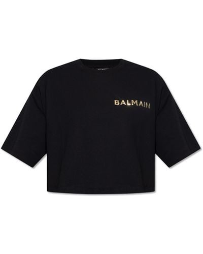 Balmain Cropped Oversize T-shirt, - Black