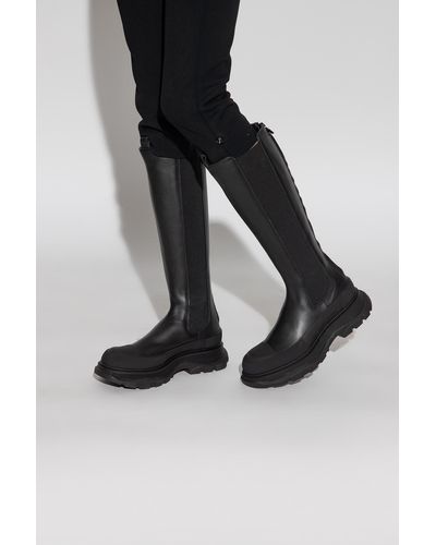 Alexander McQueen Leather Knee-High Boots - Black