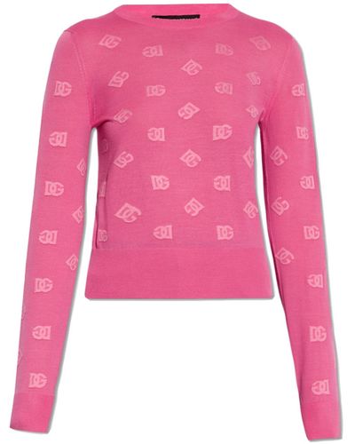 Dolce & Gabbana Jumper With Monogram, - Pink
