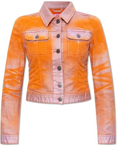DIESEL Trucker Jacket In Bicolour Laminated Denim - Orange