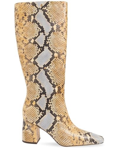 Tory Burch Leather Heeled Knee-High Boots - Natural