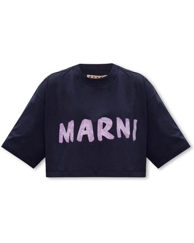 Marni Cropped T-Shirt With Logo - Blue