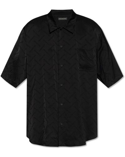 Balenciaga Satin Shirt With Logo, - Black