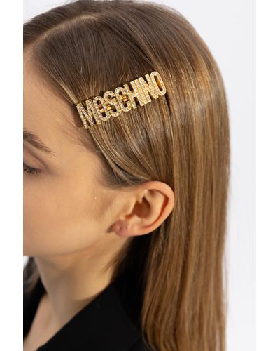Moschino Hair Clip With Logo, - Metallic