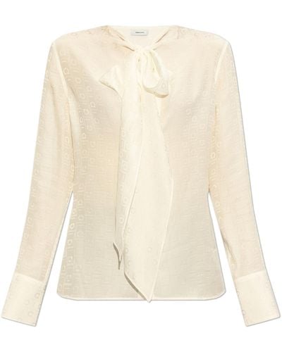 Ferragamo Silk Shirt With Tie Detail - Natural