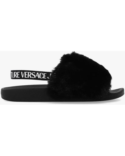 Versace Faux Fur Slides - Black
