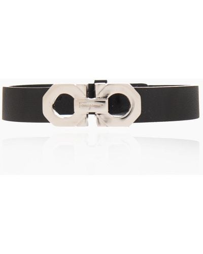 Ferragamo Leather Bracelet With Logo - Black