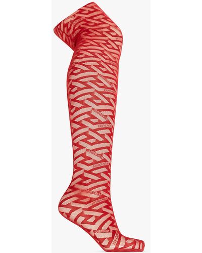 Versace Red Tights With 'la Greca' Pattern